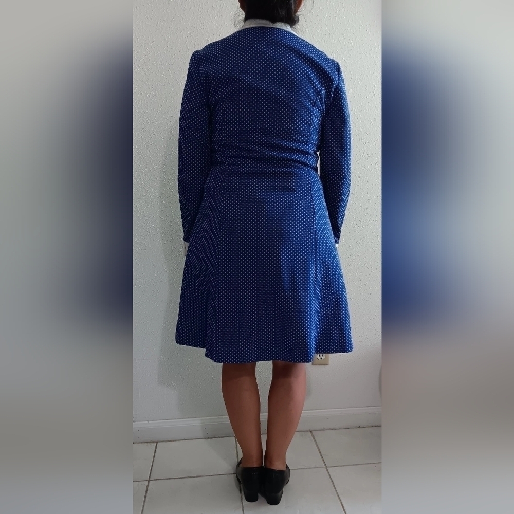 Vintage SEARS The Fashion Place Blue  The Shirtdress vintage polka dot size S-M - Picture 2 of 15